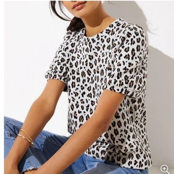 LOFT Sweaters - LOFT Cheetah Print Sweater Top Puffy Short Sleeves Small Animal Print Spring